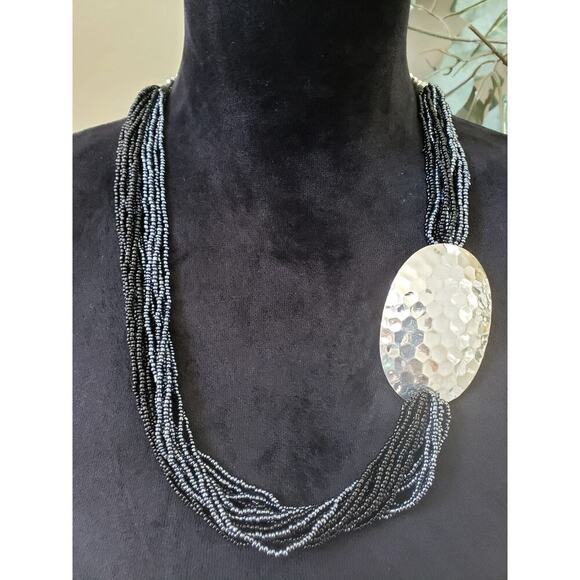 Women Fashion Two Tone Multi Layered Seed Beads Statement Necklace w/ Claw Clasp - Picture 1 of 6